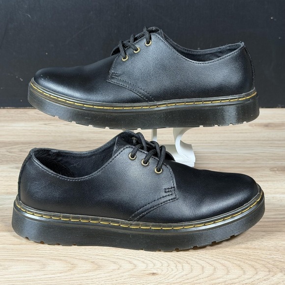 Dr Martens Zavala lo Shoes Mens Size 7 Black Leather Womens 8 Derby 3-Eye